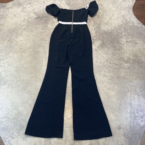 RACHEL ZOE Jumpsuit Womens 0 Black Off The Shoulder Ruffle Sleeve - Picture 8 of 16